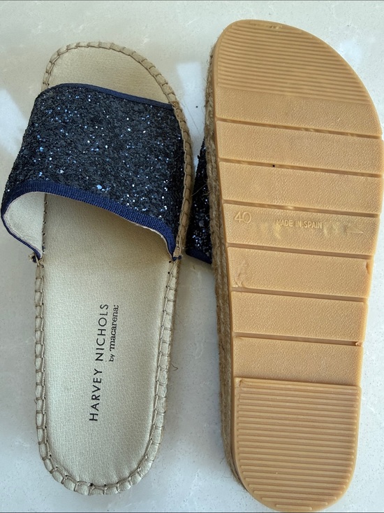 Shoes - Harvey Nichols by Macarena Navy Glitter Espadrille Slides Size EU40Made in Spain
